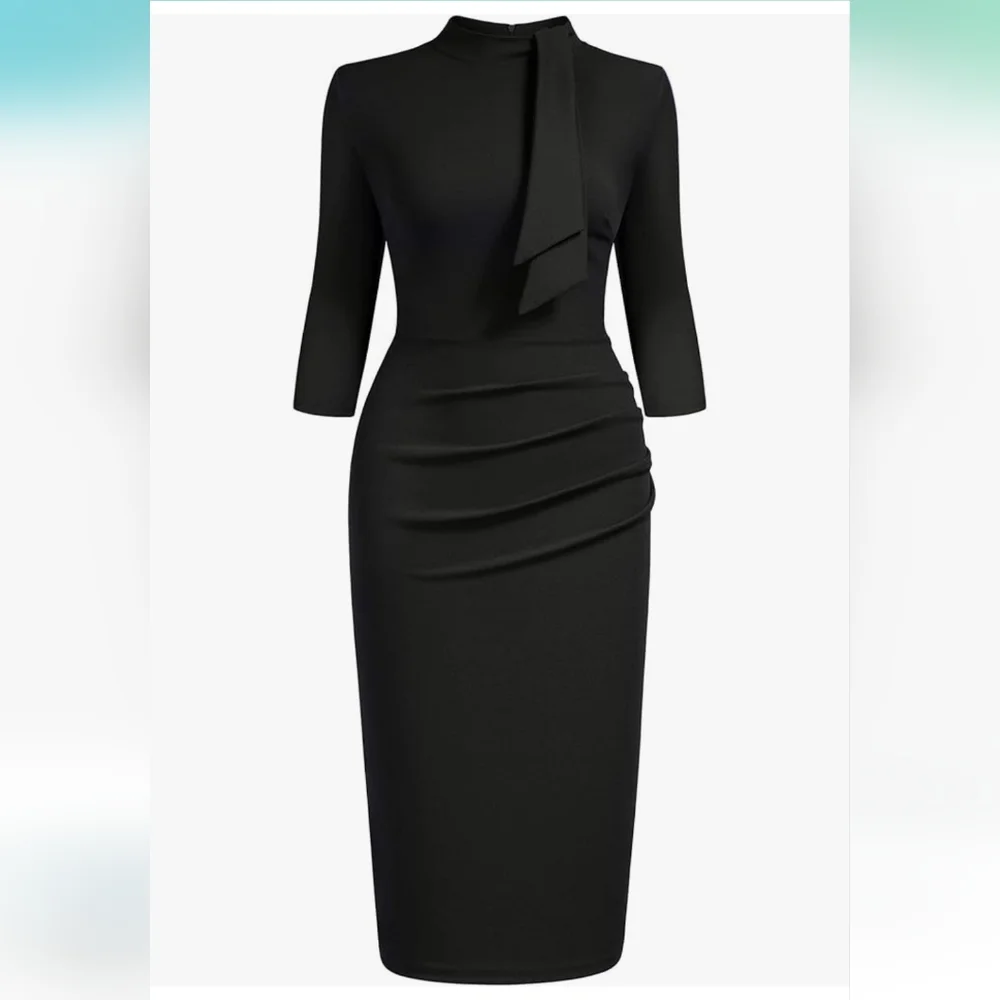 NWT Women's Miusol Retro Half Collar Ruffle 2/3 Sleeve Cocktail Pencil Dress - Picture 7 of 12